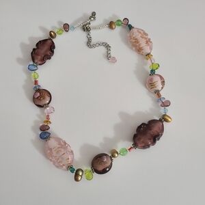 Vintage Art Glass Murano Wedding Cake Beads Necklace Pearls Roses Estate Euc